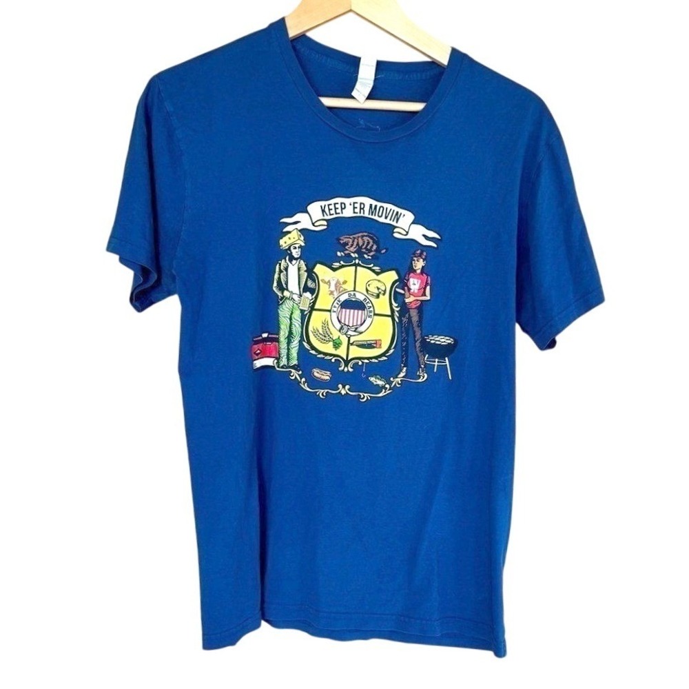 Royal Apparel Charlie Berens Tee Comedian Manitowoc Blue Large Midwest Humor Ope